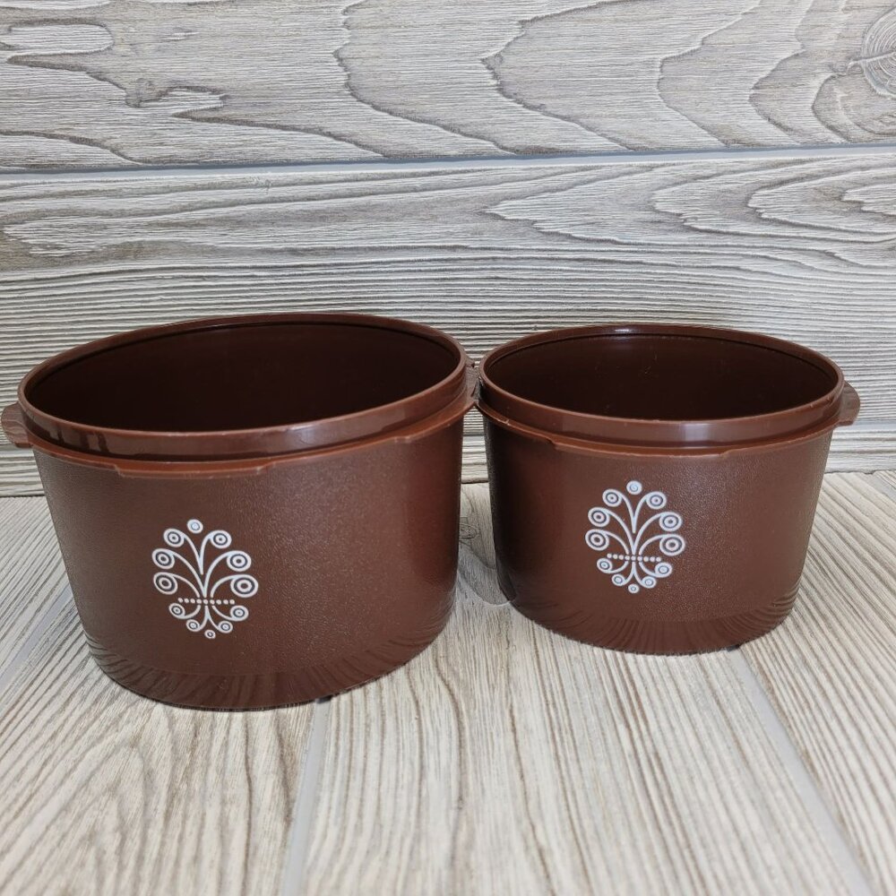 Tupperware 1298 1297 Brown Servalier Canister Container